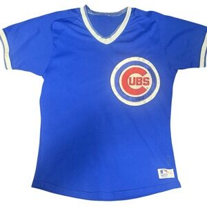 Vintage‎ 80s Era Chicago Cubs Sand-Knit MLB Mesh Jersey Made in USA M
